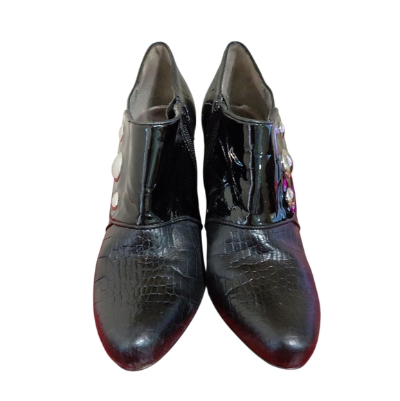 Jon Josef Elegant Black Heels with Embellishments Croc Embossed Shootie - Picture 3 of 11